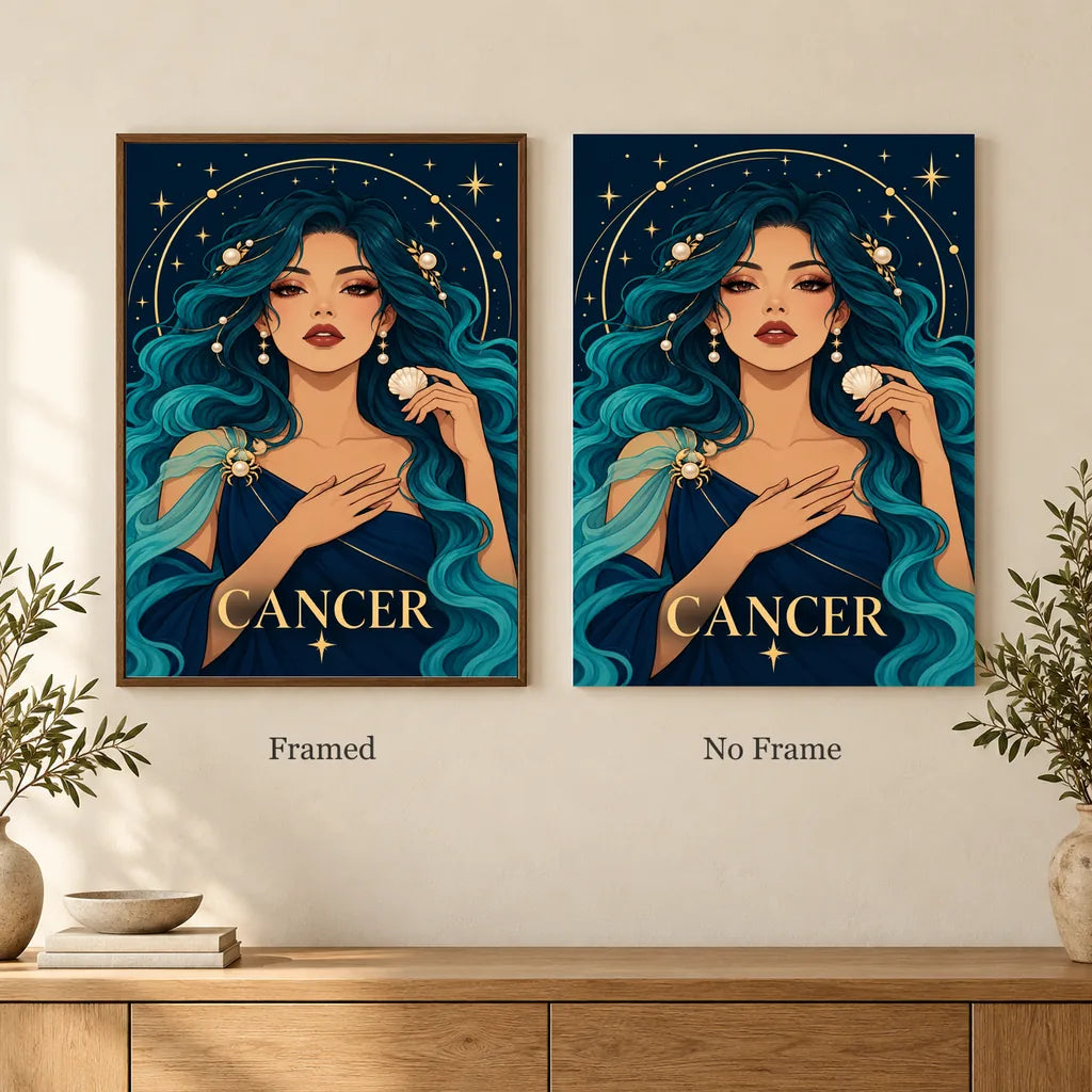 Framed and no-frame options for the Cancer Coral Shell Dreamer diamond painting