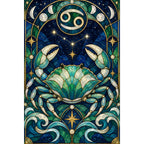 Original white-background stained-glass Cancer crab artwork