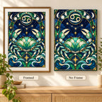 Framed and no-frame comparison of the stained-glass Cancer crab diamond painting
