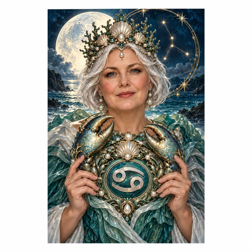 Original white-background artwork of the Cancer zodiac diamond painting design