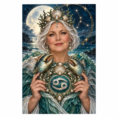 Original white-background artwork of the Cancer zodiac diamond painting design