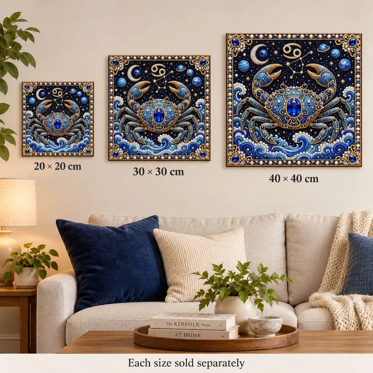 cancer artwork size comparison for 20, 30 and 40 cm options; each sold separately