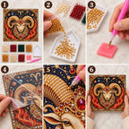Six illustrated steps for placing pearls on the cancer design