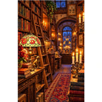 Candlelit Vintage Bookshop — original artwork on a clean white background
