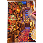 Candlelit Vintage Bookshop — diamond painting process with applicator pen