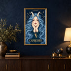 Framed Capricorn Sea Goat diamond painting displayed in a home interior