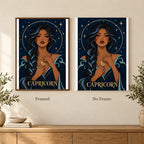 Framed and no-frame options for the Capricorn Frost Seagoat diamond painting