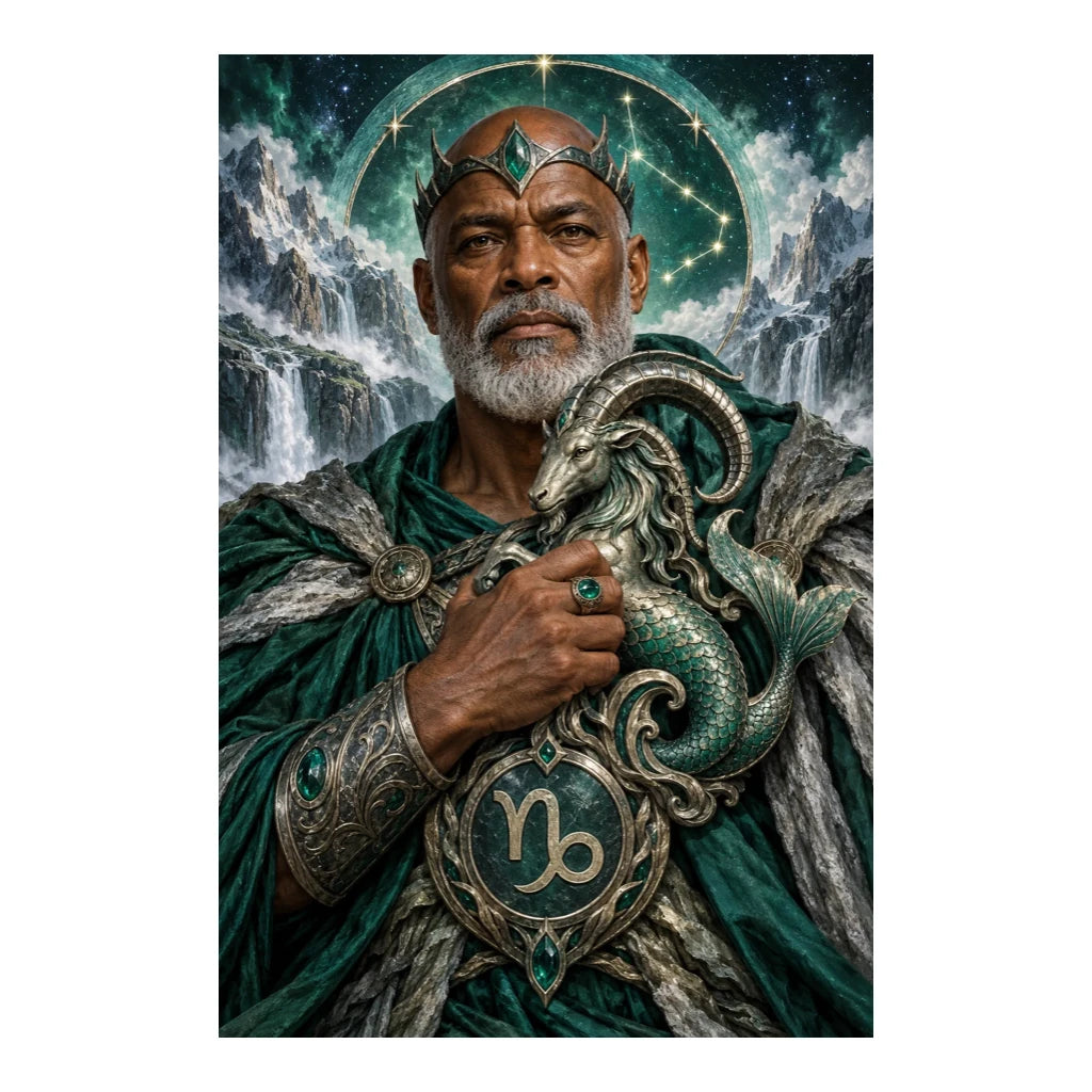 Original white-background artwork — sea goat guardian