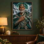Framed artwork displayed in a home interior — sea goat guardian
