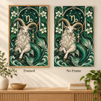 Framed and no-frame comparison for the Capricorn sea goat diamond painting