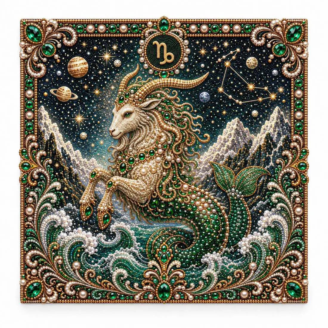 Finished capricorn pearl painting design on a clean background