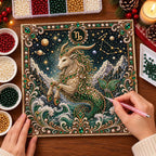 Pearl placement process on the capricorn printed canvas