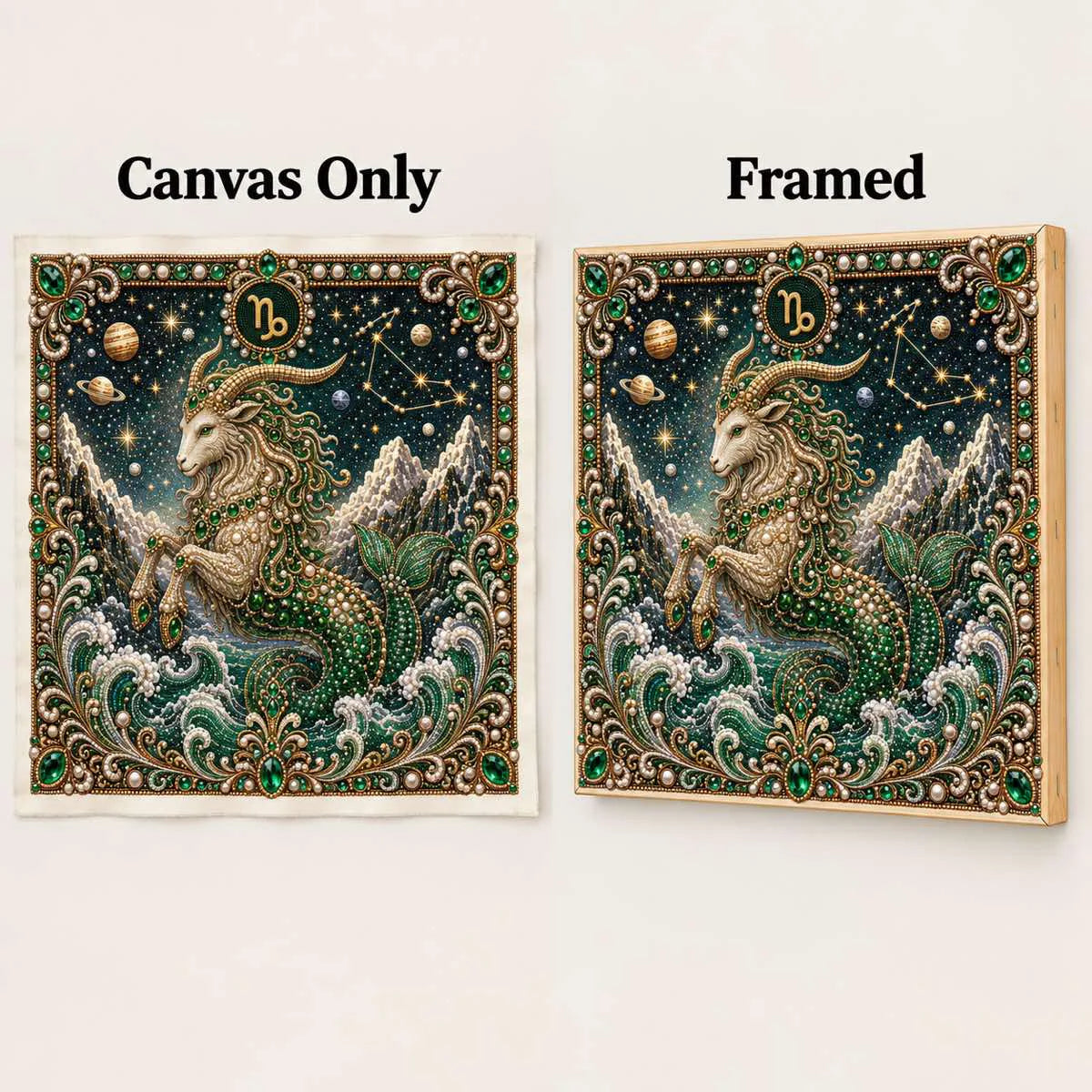 capricorn canvas-only and framed display options; no decorative outer frame included