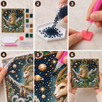 Six illustrated steps for placing pearls on the capricorn design