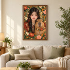 Framed Capybara Tea Garden Companion diamond painting displayed in a home interior