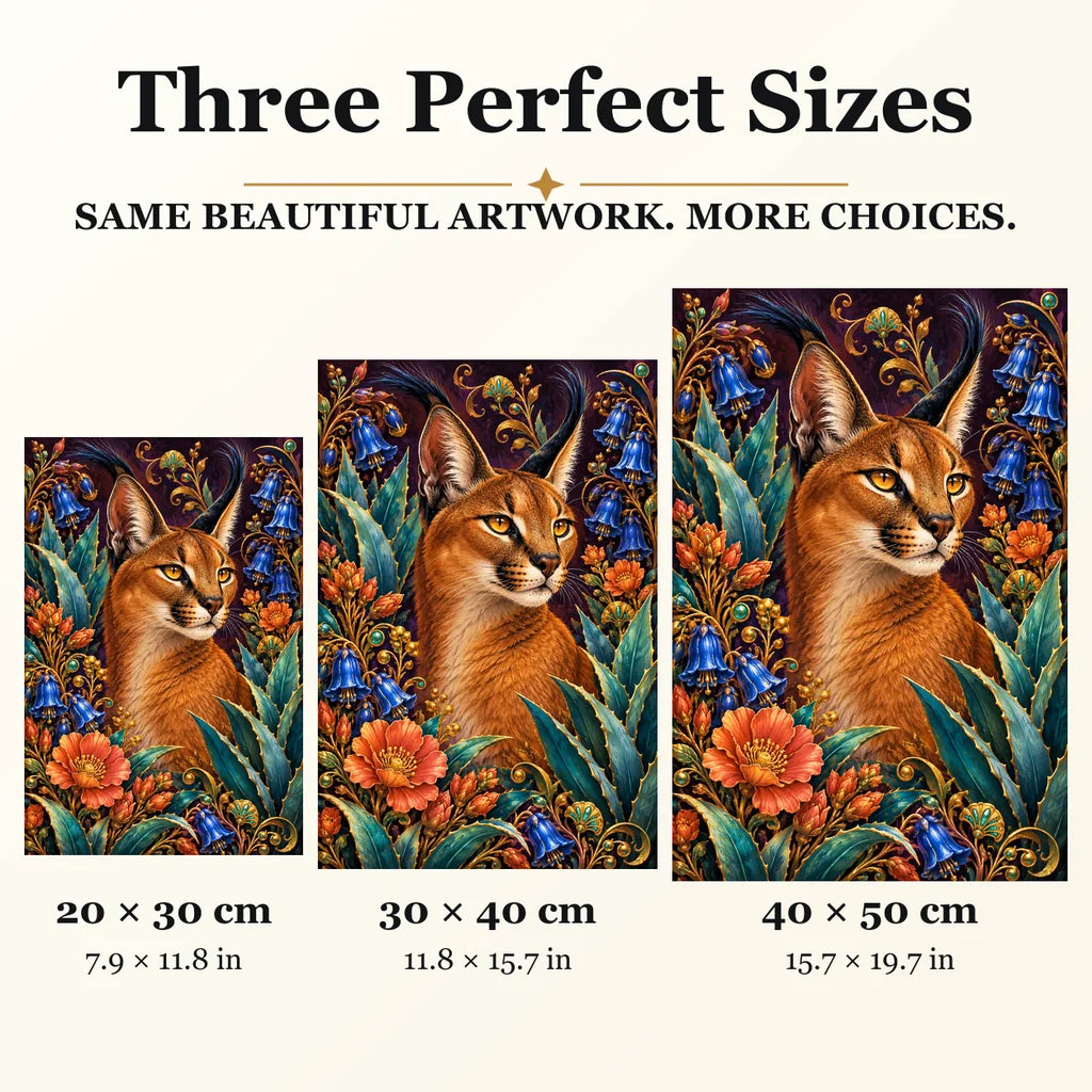 Caracal Agave Blossom Frame diamond painting in 20 by 30, 30 by 40, and 40 by 50 centimeter sizes