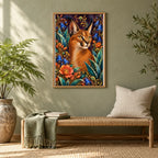 Framed Caracal Agave Blossom Frame diamond painting displayed in a home interior