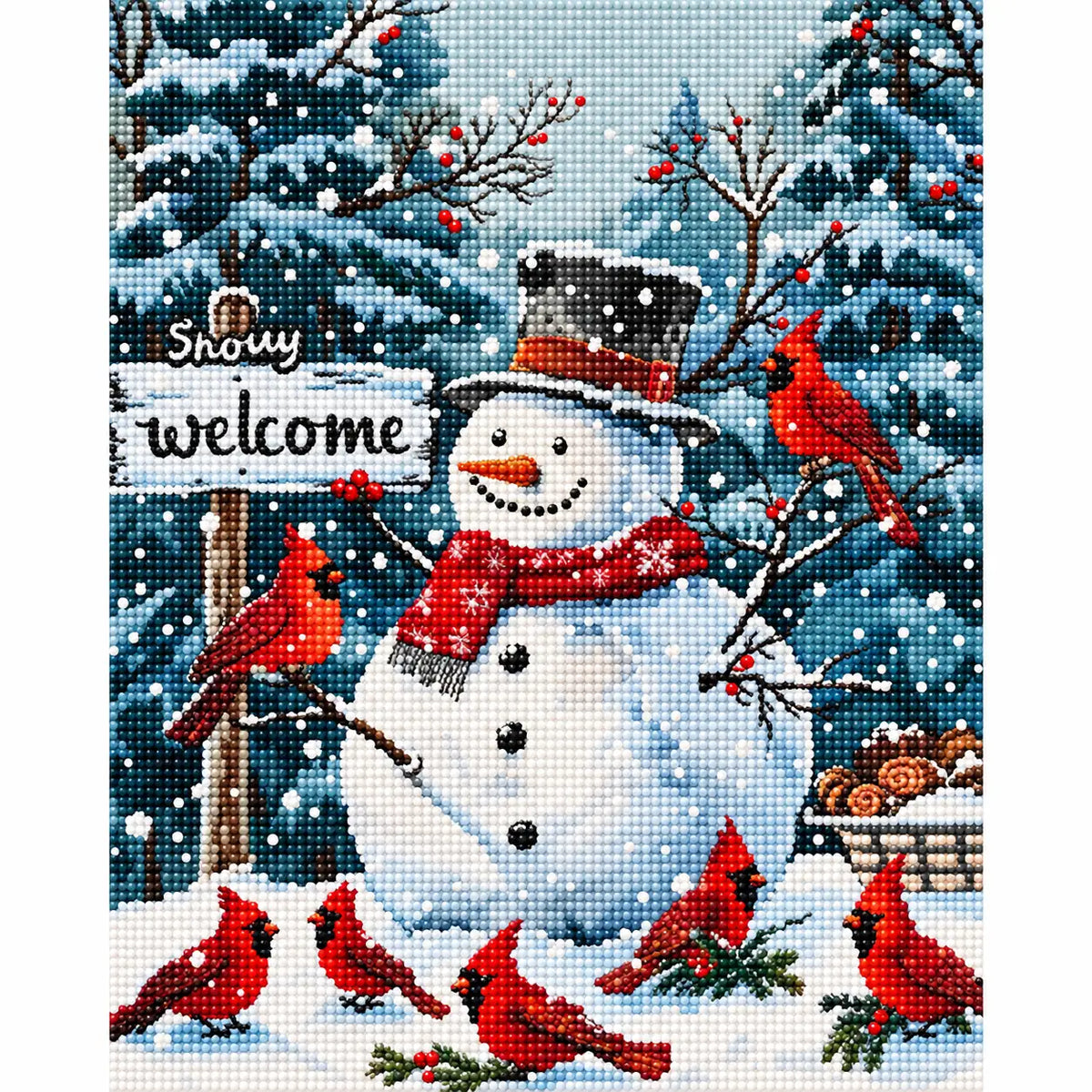Finished diamond painting for Cardinals Around The Snowman