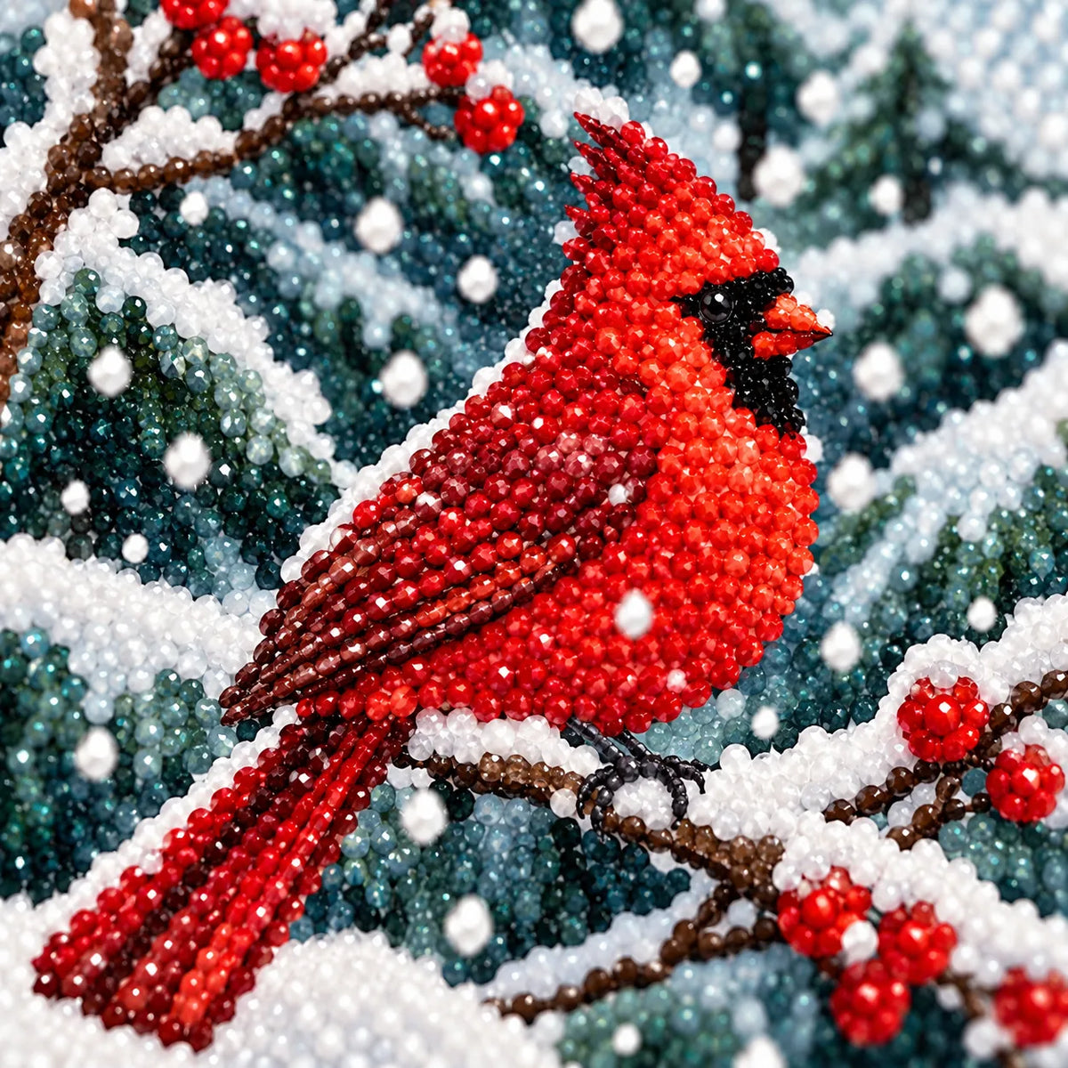 Close-up diamond detail for Cardinals Around The Snowman