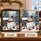 Framed and no-frame options for Cardinals Around The Snowman