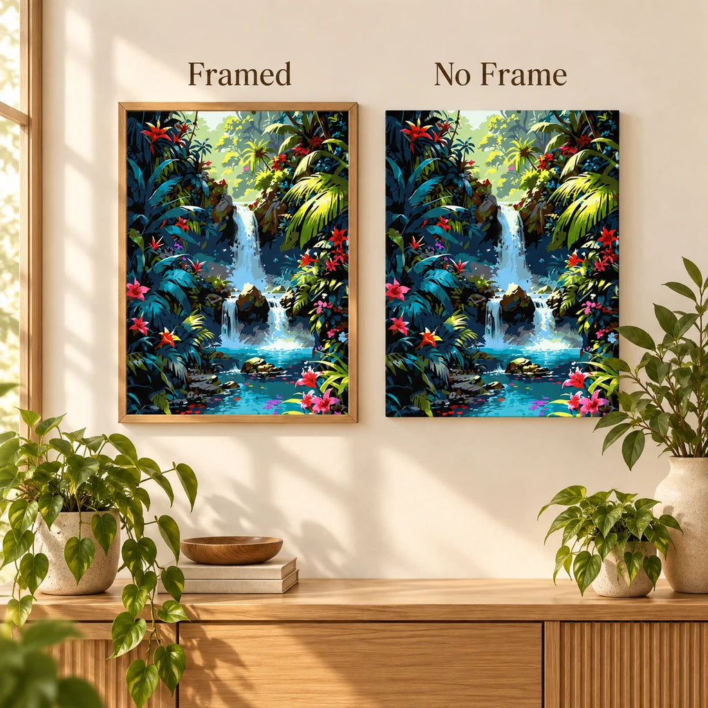 Framed and no-frame comparison for Cascade in Bloom artwork.
