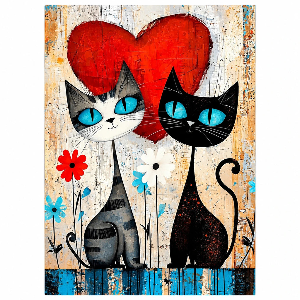 Cat Couple Hearts Diamond Painting Kit No Frame and Framed comparison