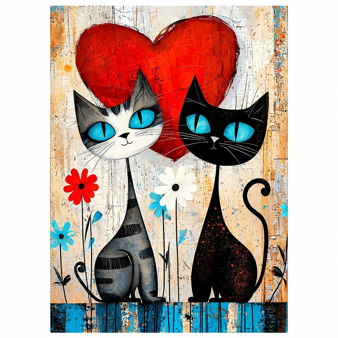 Cat Couple Hearts Diamond Painting Kit No Frame and Framed comparison