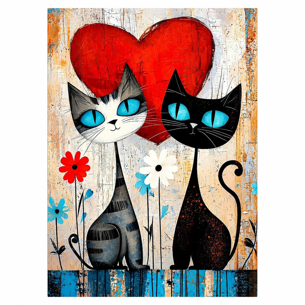 Cat Couple Hearts Diamond Painting Kit original artwork