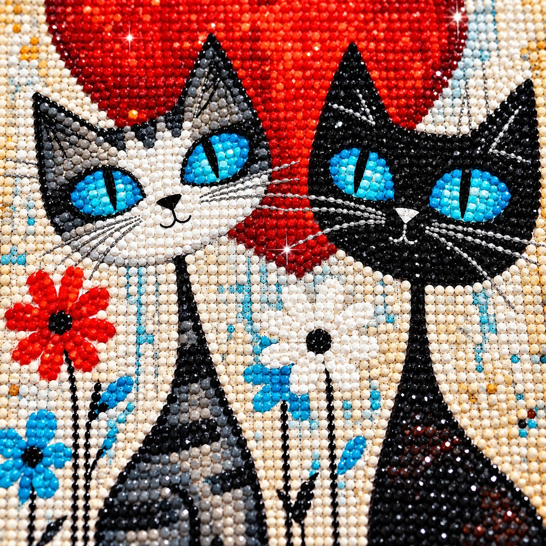 Cat Couple Hearts Diamond Painting Kit process