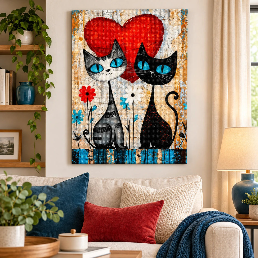 Cat Couple Hearts Diamond Painting Kit size guide