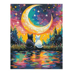 Cats beneath Colorful Crescent Moon completed artwork on a clean white background
