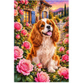 Cavalier Spaniel Rose Garden Diamond Painting Kit — original white-background artwork