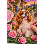 Cavalier Spaniel Rose Garden Diamond Painting Kit — diamond painting application process