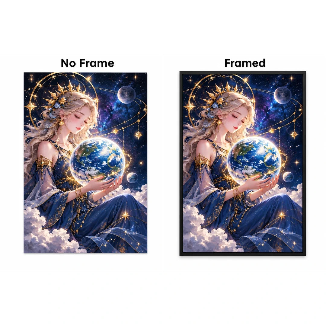 Celestial Goddess Earth Diamond Painting Kit No Frame and Framed comparison