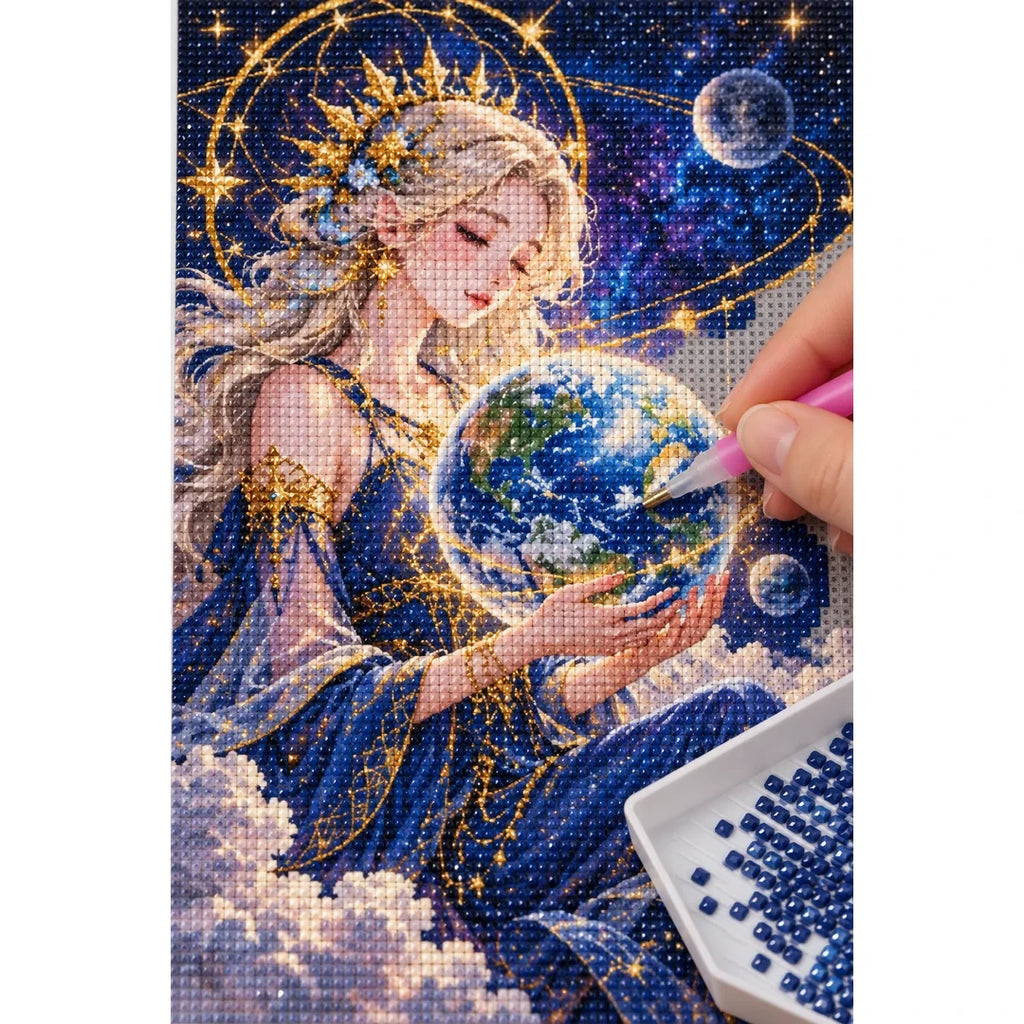 Celestial Goddess Earth Diamond Painting Kit diamond placement process