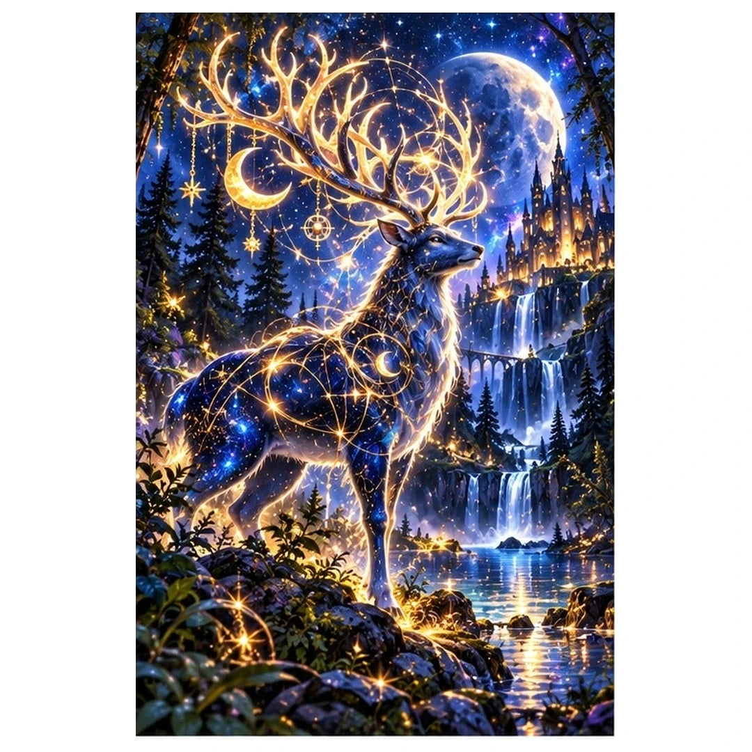 Celestial Stag Star Map Forest original artwork on white