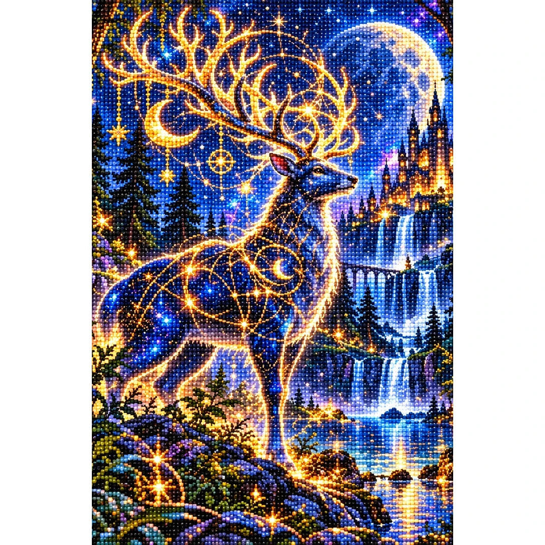 Celestial Stag Star Map Forest finished diamond painting on white