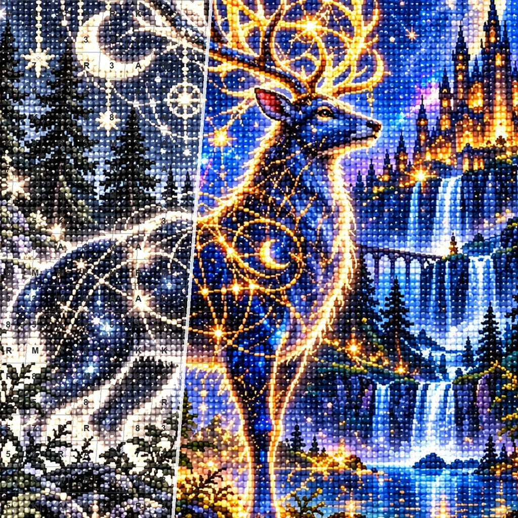 Celestial Stag Star Map Forest canvas and resin drill detail