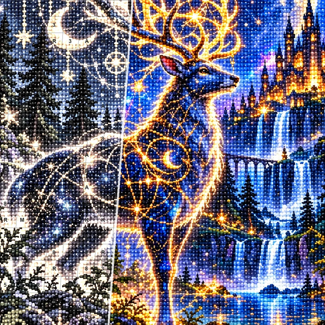 Celestial Stag Star Map Forest canvas and resin drill detail