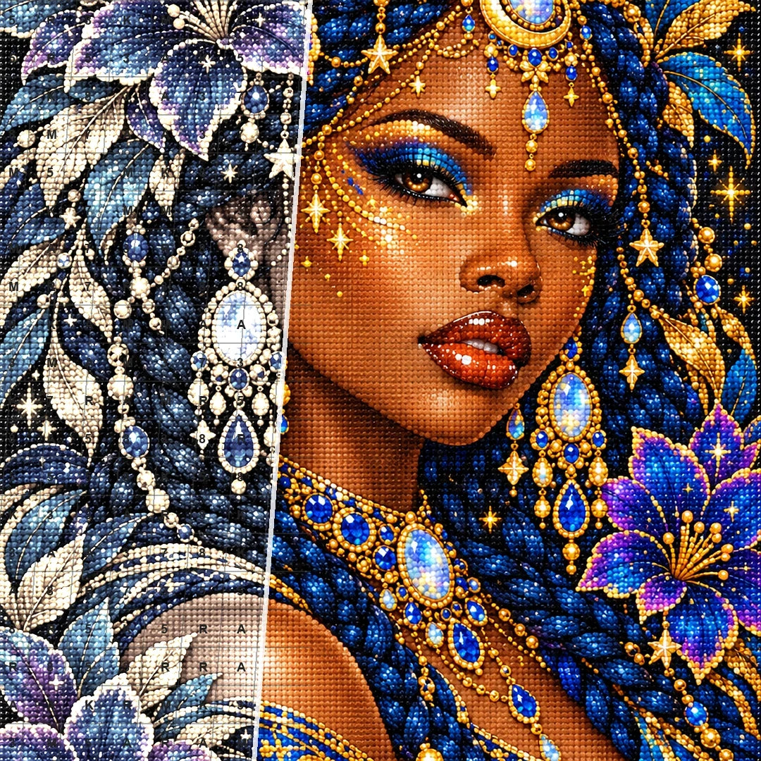 Celestial Starflower Goddess diamond drill and canvas detail