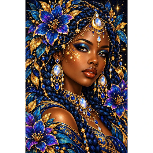 Celestial Starflower Goddess original artwork on white background