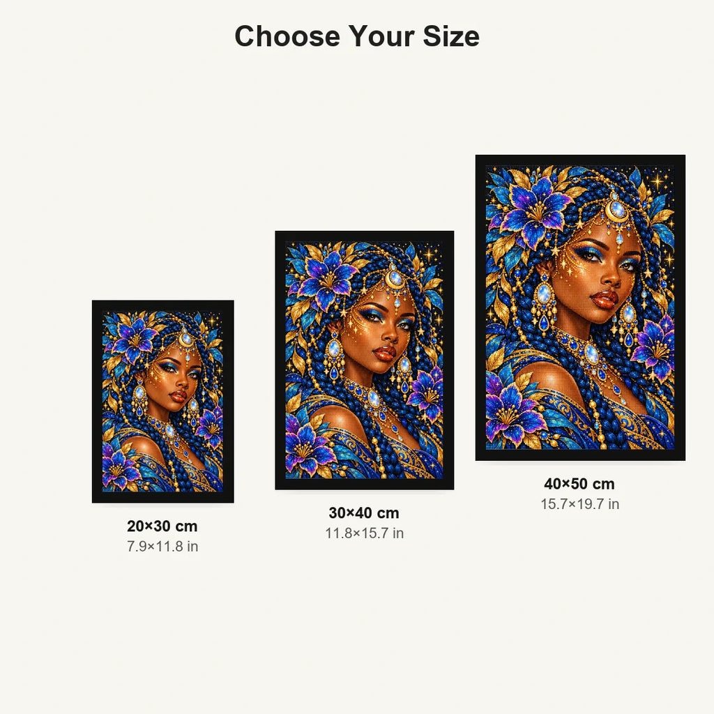 Celestial Starflower Goddess 20 by 30, 30 by 40, and 40 by 50 centimeter size guide