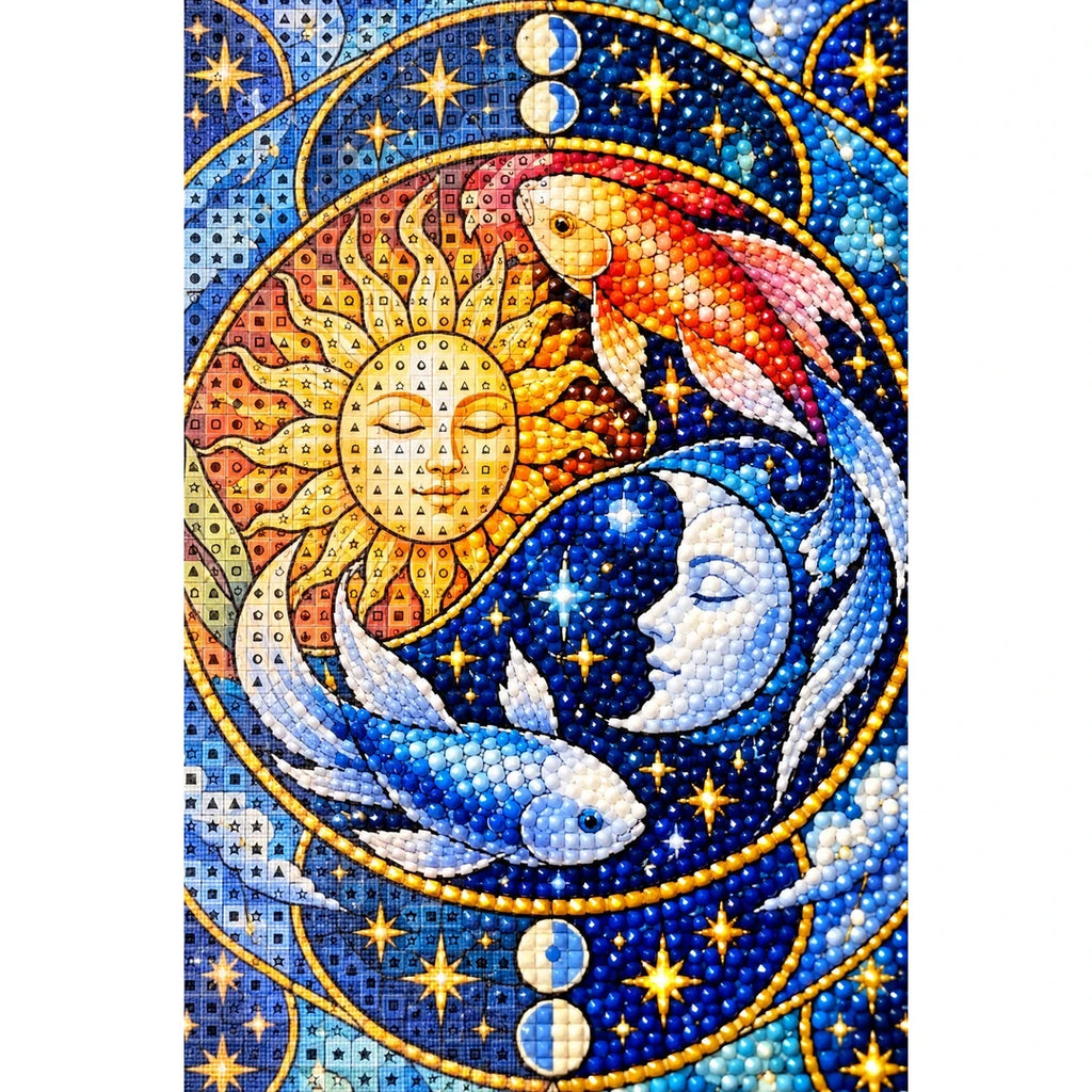 Celestial Sun Moon Koi Diamond Painting Kit — canvas and drill material detail