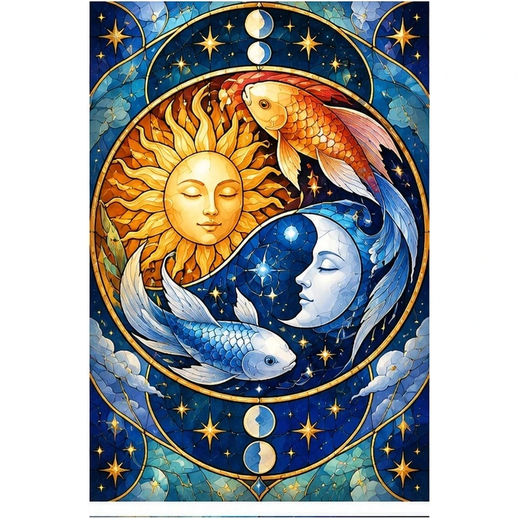 Celestial Sun Moon Koi Diamond Painting Kit — original white-background artwork