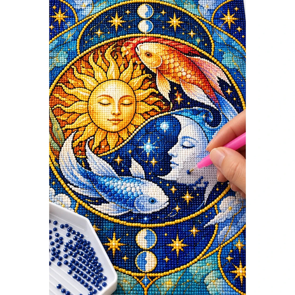 Celestial Sun Moon Koi Diamond Painting Kit — diamond painting application process