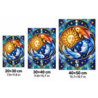 Celestial Sun Moon Koi Diamond Painting Kit — 20 by 30, 30 by 40, and 40 by 50 centimeter size guide