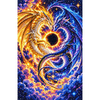 Celestial Twin Dragons Solar Eclipse — finished diamond painting on a white background