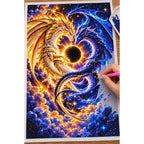 Celestial Twin Dragons Solar Eclipse — diamond painting process with applicator pen