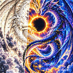 Celestial Twin Dragons Solar Eclipse — close-up canvas and resin drill detail