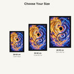 Celestial Twin Dragons Solar Eclipse — size comparison for 20 × 30, 30 × 40 and 40 × 50 cm